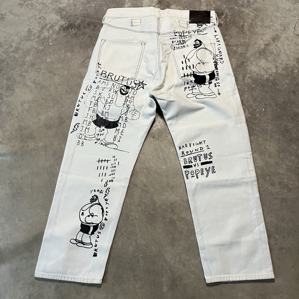 Scotch Soda Jeans Mens Size 33 White Hi Brutus Bye Popeye Denim Button Fly - Picture 9 of 16